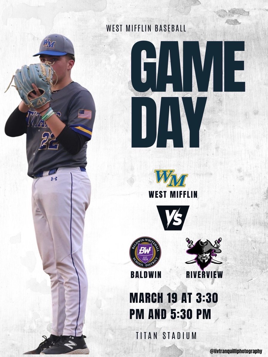 WMtitanBaseball's tweet photo. Double header today⚾️
Your Titans will face The Baldwin Highlanders at 3:30pm and then The Riverview Raiders at 5:30pm! https://t.co/qPVzrI7HdQ