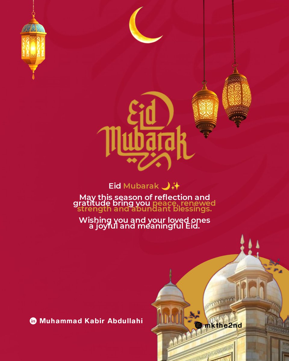 MKthe2nd's tweet photo. Eid Mubarak to our Muslim community 🤍

As this beautiful season of reflection and celebration unfolds, we wish you peace in your hearts, joy in your homes, and blessings in all you do.

May the values of sacrifice, faith, and gratitude continue to guide and strengthen you.

From all of us, have a fulfilling and joyful Eid.
