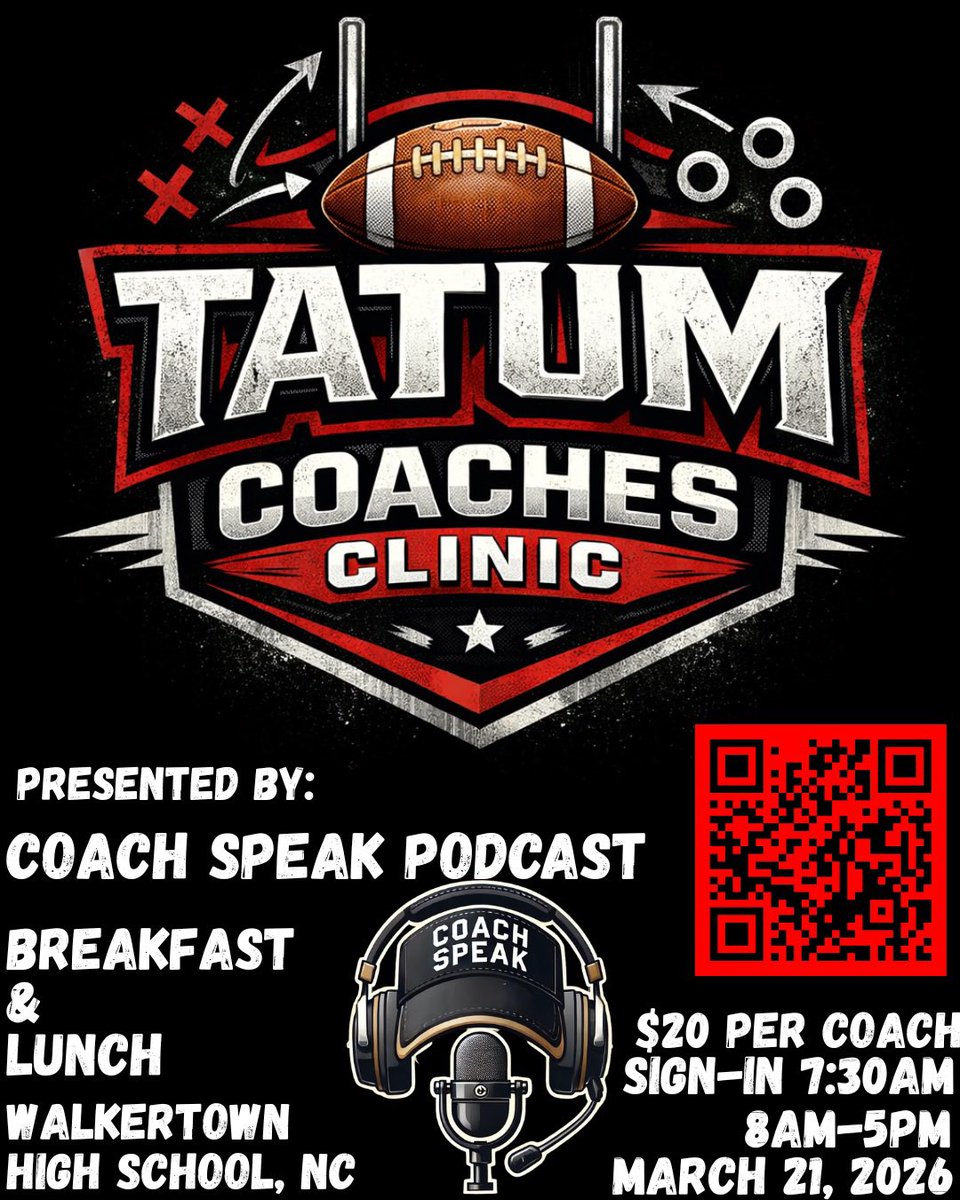 CoachTatum90's tweet photo. Coaches, we are 2 Days away from the Tatum Coaches Clinic presented by @coachspeak_pod!
We have 92 coaches pre-registered!

Come join us this Saturday at Walkertown HS (NC) from 7:30-5! https://t.co/jt54pFJIHL