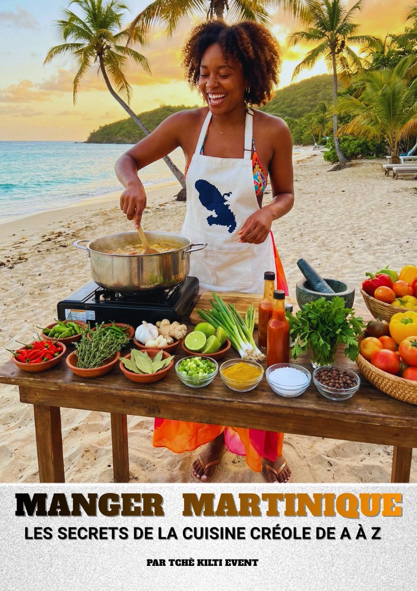 🌴 Vous aimez la cuisine martiniquaise ? Cet Ebook va changer votre façon de cuisiner.
Imaginez, un dimanche matin, l'odeur du colombo qui mijote doucement, les accras qui croustillent dans l'huile chaude, le parfum du bois d'Inde qui envahit toute la maison...
C'est exactement