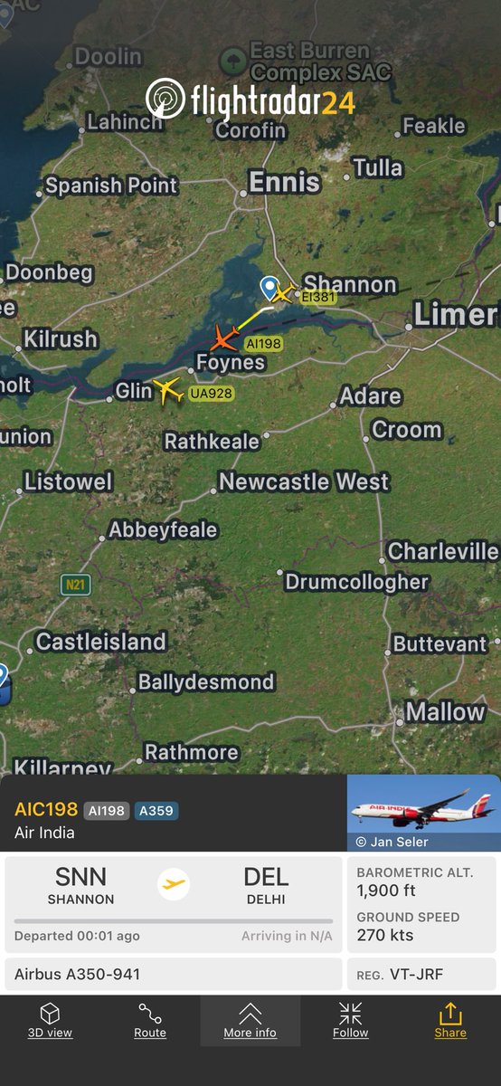 BLRAviation's tweet image. Over4.5 days after it #emergency diverted to Shannon @airindia A350-900 VT-JRF is back in the air enroute to its home ⁦@DelhiAirport⁩. AI198? Isn’t 198 customer support for many phone companies?
fr24.com/AIC198/3ecf8a25