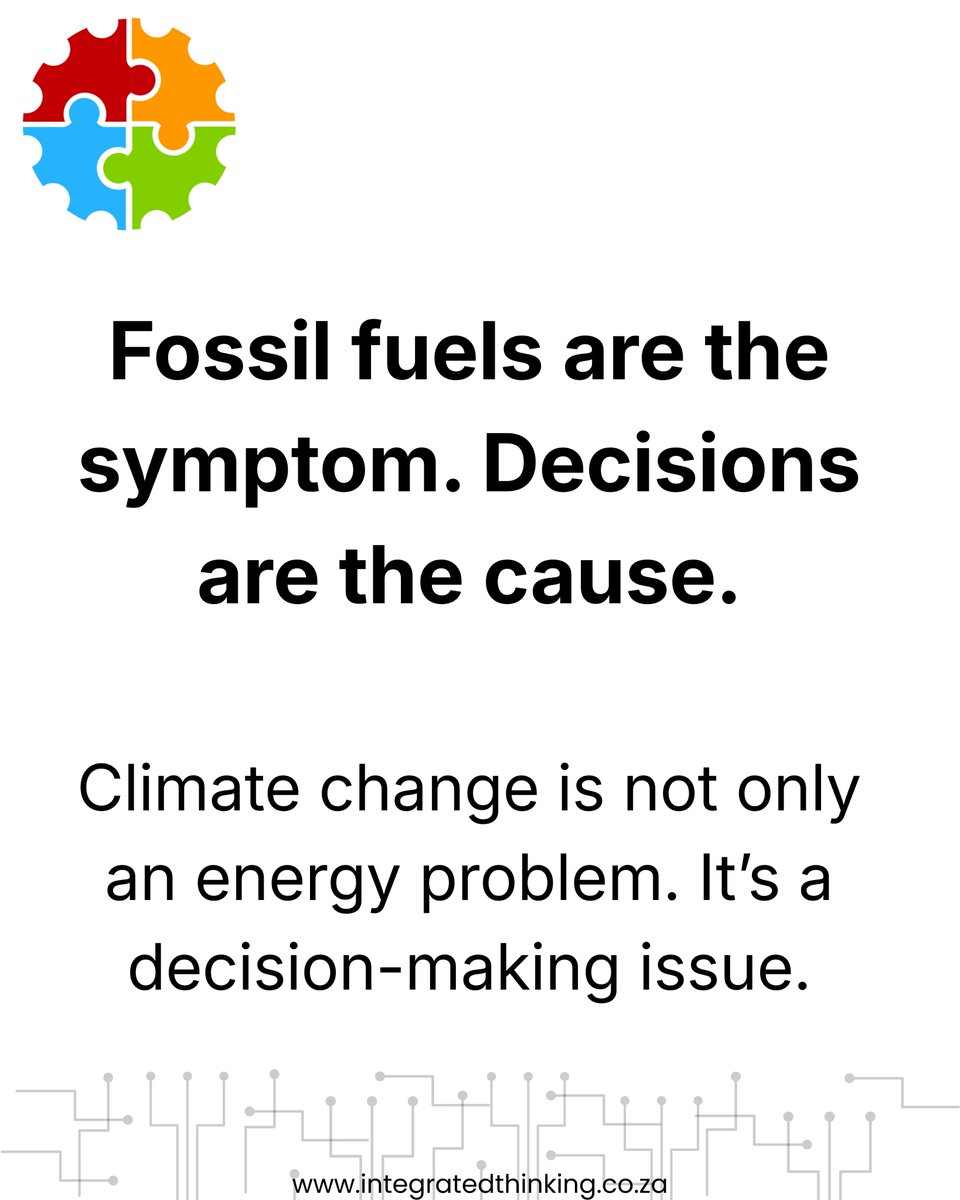 NamSaba's tweet photo. It’s easier to focus on fossil fuels.

Harder, but more important, to examine the decisions that made them indispensable.

Climate change is not only an energy problem. It reflects how organisations make decisions about resources, operations, and long-term value.

Until organisations shift how they think about resource use, growth, and value, we risk changing tools while keeping the same patterns.

Contact us at info@integratedthinking.co.za for ESG training that equips your teams with both the technical understanding and the mindset shift required for meaningful, lasting change.