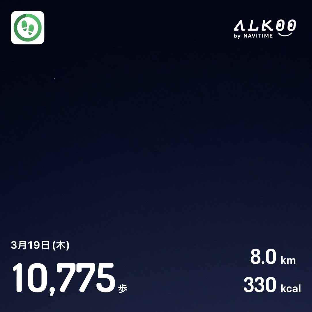 _______iyada's tweet image. 今日は10,775歩歩きました❗️🚶 #ALKOO
static.cld.navitime.jp/walkingapp-sto… #ALKOOで歩こう