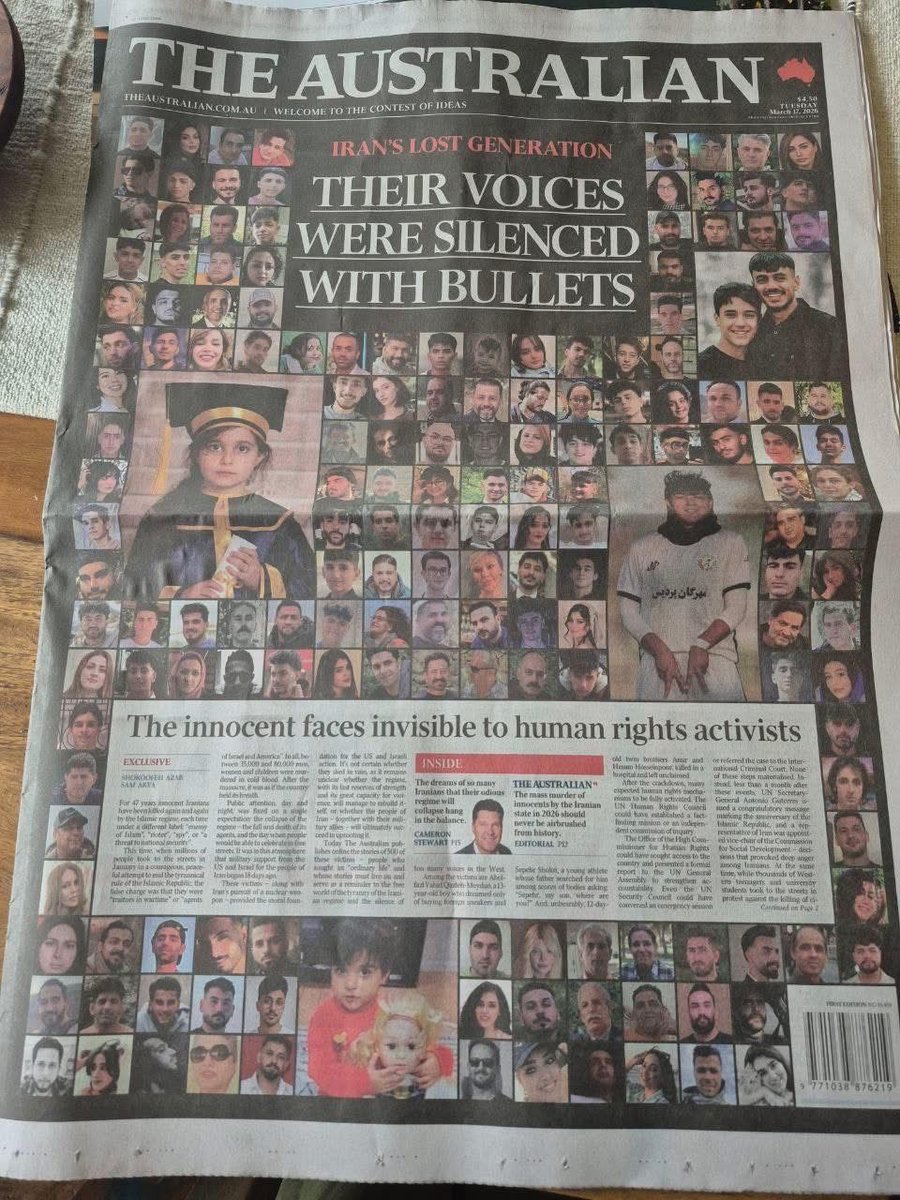 This should have been on the front page of The New York Times.
I speak to students in America and most have no idea that more than 30,000 Iranians were killed for protesting and demanding freedom.
No names. No faces. No coverage. This silence kills me.💔

Thank you, Australia.