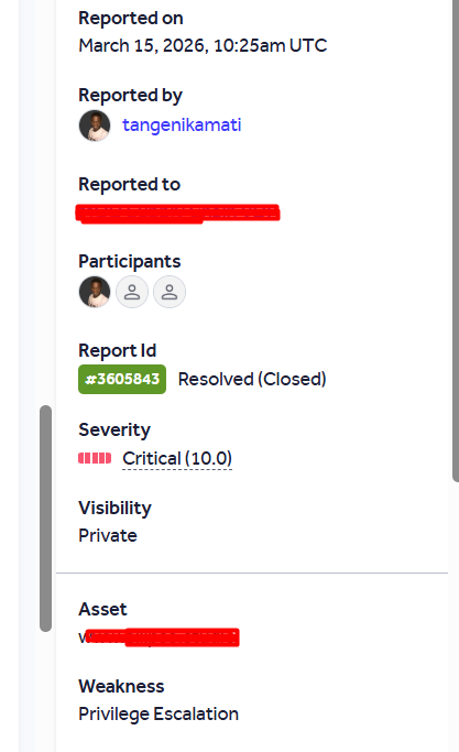 TangeniKamati's tweet photo. Privilege escalation resolved today...
#Hackerone https://t.co/PAMPe75Fvh
