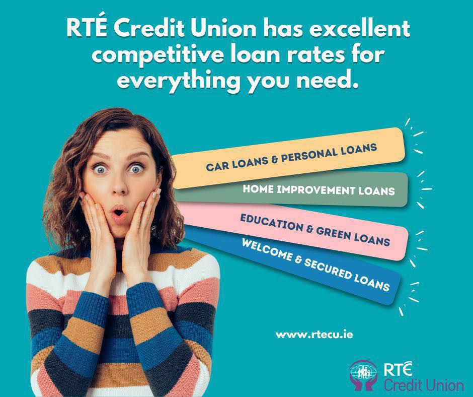 RTE_CU's tweet photo. Looking for a loan that suits your needs?

RTÉ CU has excellent competitive loan rates for:

✅ Car &amp; Personal Loans
✅ Home Improvement Loans
✅ Education &amp; Green Loans
✅ Welcome &amp; Secured Loans

Whatever you need, we’ve got you covered! 💜

👉 Apply https://t.co/BdfzLuvFgR https://t.co/yQ8cfZIOxk