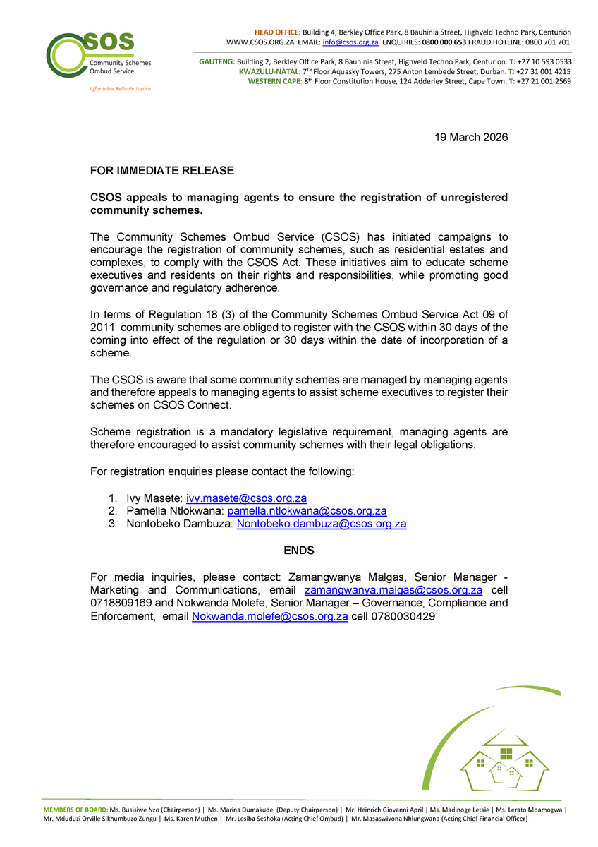 Community scheme Ombud Service tweet media