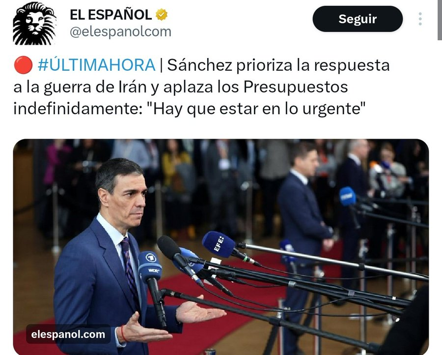 Precisamente, si existe una crisis que provocará alzas de precios en gasolina, energía, etc., lo lógico sería intentar acelerar los presupuestos lo máximo posible para disponer de recursos para atender esos problemas de forma adecuada.

La realidad es que a Pedro Sánchez no le