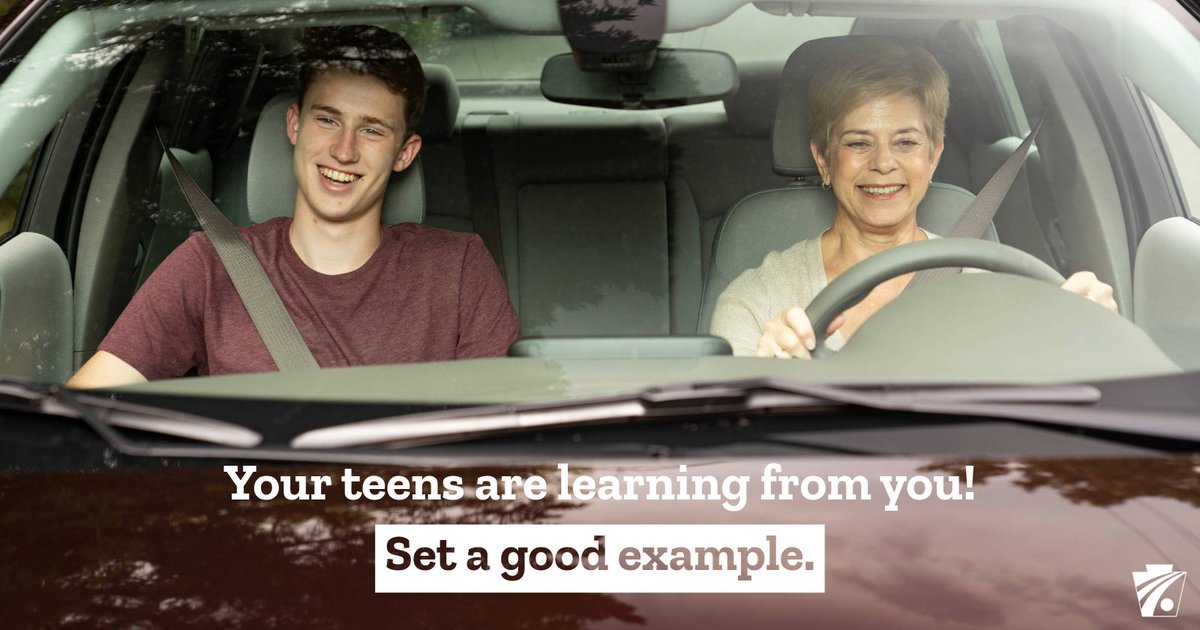 PennDOTNews's tweet photo. When you’re driving with kids or teens in the car, your skills and habits are on display. Set a good example by practicing safe driving behaviors on every trip!

See our safety tips for parents and guardians of teen drivers: https://t.co/vx4qB06OC7. https://t.co/HadasviYIa
