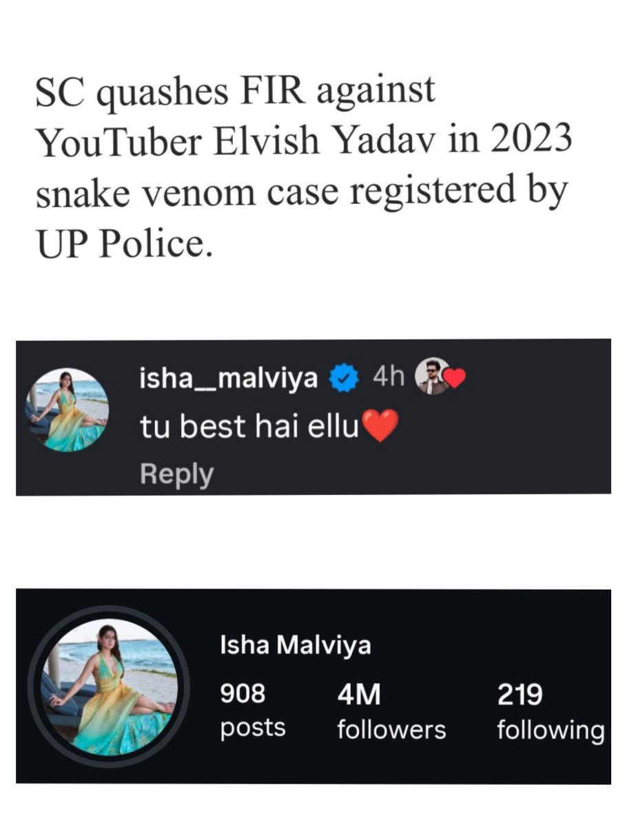 Congratulations to both ishu for 4M gems and ellu cleared of the fake case at last truth won ♥️ 

#ishamalviya 
#elvishyadav