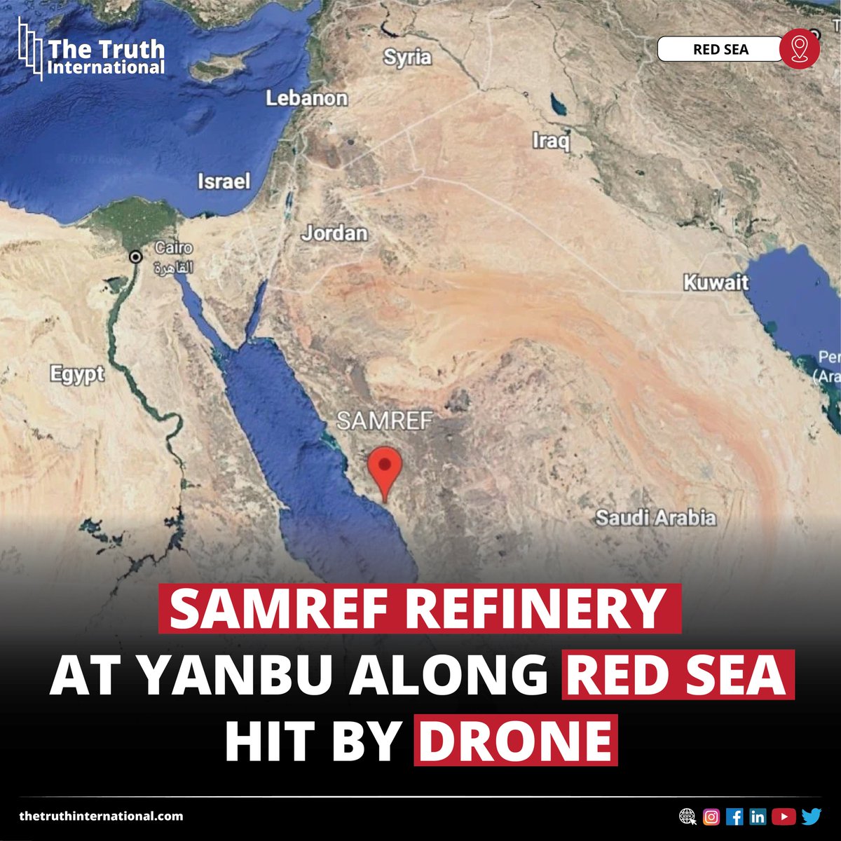 ttimagazine's tweet photo. SAMREF refinery at Yanbu along Red Sea hit by Drone
FIND MORE: https://t.co/rC77AX14KB
#SAMREF #Refinery #Yanbu #RedSea #Hit #Drone #TTI https://t.co/g6IDVZxe0a