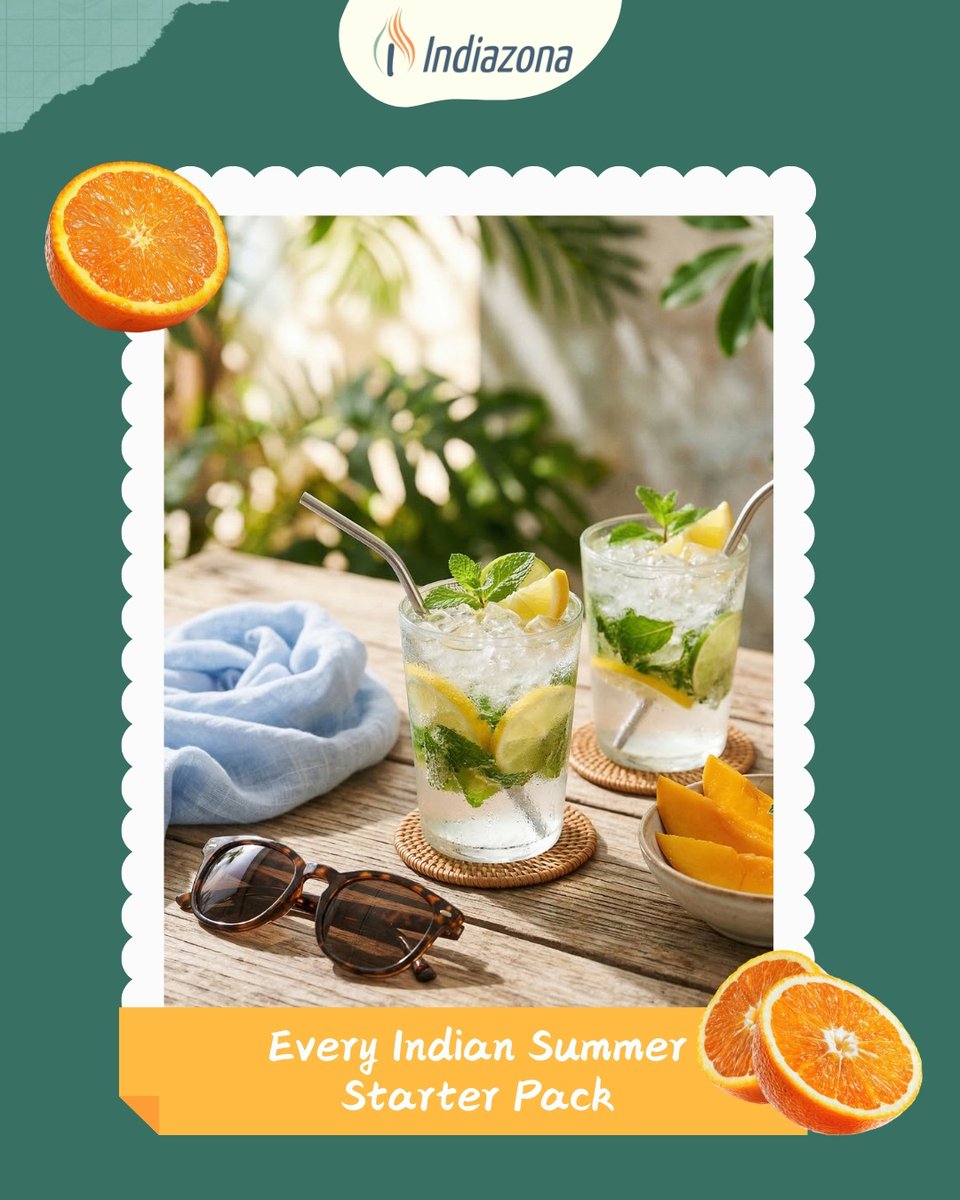 indiazonafamily's tweet image. Indian summers come with their own starter pack ☀️🥭
What’s one thing you can’t survive summer without?

#indiansummer #summerstarterpack #hydrationessentials #copperbottle #indiazona
