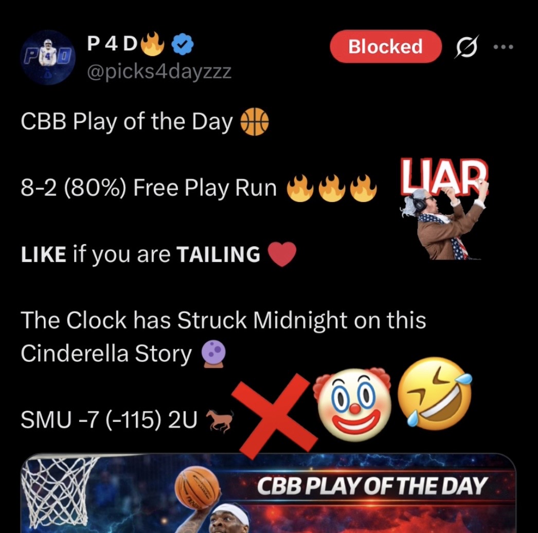 Picks4dayzzz EXPOSED 🤡🤥❌📉 tweet media