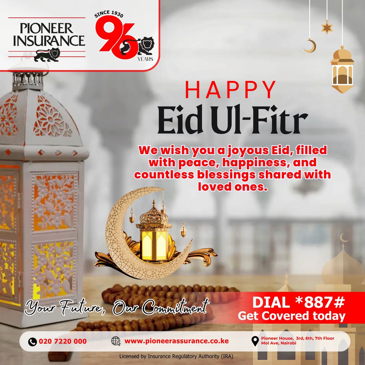 PioneerKenya's tweet image. Wishing you a day full of joy, peace, and cherished moments with loved ones. 🌙✨

May this Eid bring endless blessings and peace of mind to you and yours.

Eid Mubarak 2026 from the Pioneer Insurance family! 🤝

#EidMubarak #Eid2026 #SecureFuture #PeaceOfMind