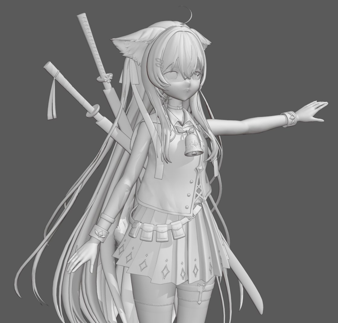 担当させて頂いたVtuberさんの3Dモデル衣装差分です。
かっこいい刀があるので全体のシルエットに気を付けました。　
#Vtuber
