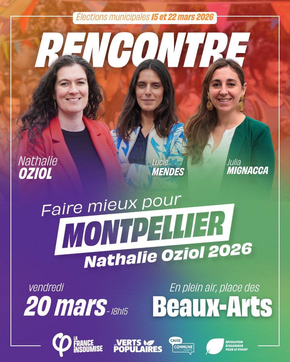 JuliaMignacca's tweet image. 🔴 Ven. 20 mars — Rencontre à #Montpellier 🌸

Le printemps arrive : retrouvons-nous en plein air pour échanger en fin de campagne ! Resto municipal bio, culture populaire, aides pour les familles et les étudiants, tram gratuit ET de qualité. 

Montpellier mérite mieux 💥
