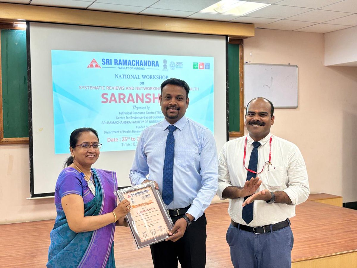 icmr_nirt's tweet photo. Strengthening evidence-based research: @ICMR_NIRT TRC faculty trained 50+ participants at SARANSH 2.0 (@SRIHER_Official) in systematic reviews & meta-analysis. #EvidenceBasedMedicine #SRMA
@ICMRDELHI @DeptHealthRes @TNDPHPM https://t.co/lOyUp1JJec