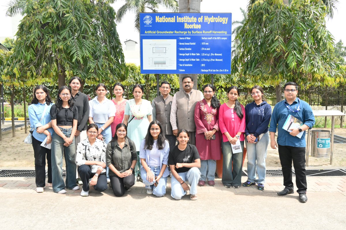 NIH_Hydrology's tweet photo. Detailed insights into the Rainwater Harvesting System implemented at NIH Roorkee were provided by Sh. Mukesh Sharma (AE) and Dr. L.N. Thakural, Scientist-E & Coordinator (Construction). Interactive discussions and laboratory visits offered the students practical perspectives on sustainable water resource management. The educational excursion was coordinated by Sh. Rajesh Agarwal, Sh. Pawan Kumar, and Sh. Deepak Gupta of the Technical Cell.

#CapacityBuilding #ScienceForSustainability #Hydrology #HydrometricMeasurements #WaterScience #HydrologyTraining #ResearchVisit #ScientificLearning #WaterQuality #EducationalTour #WaterResourceManagement #JalShakti #HydrometObservatory #RainwaterHarvesting #ResearchAndExperiments #SustainableDevelopment #NIHforWater #NIHRoorkee #MinistryofJalShakti