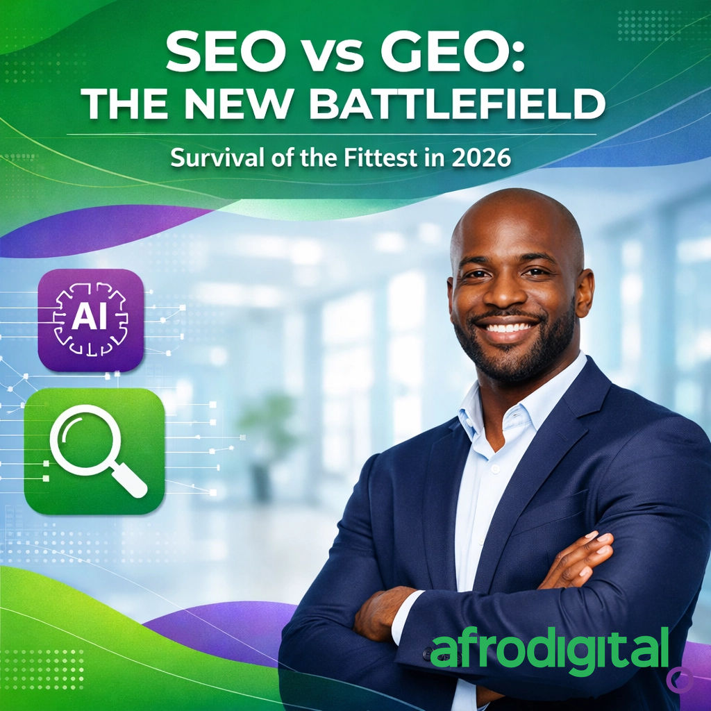 panafrodigital's tweet photo. The rules of search have changed. 2026 is about GEO: Generative Engine Optimization. Don't just rank on Google; be the cited authority in AI answers. Master the shift with Pan Afrodigital. 🚀 https://t.co/DsGoXy5pfd #SEO2026 #GEO #PanAfrodigital https://t.co/IcDkcWYIAK