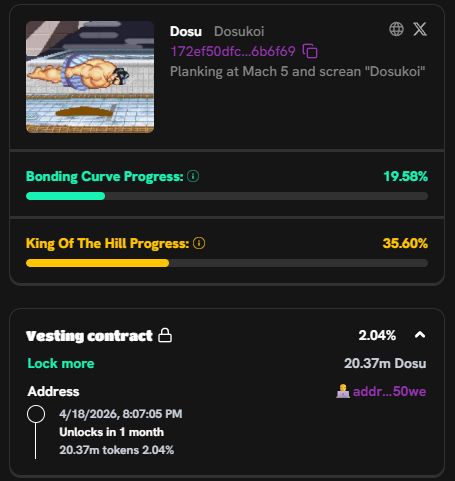 Dosuonada's tweet photo. $DOSU the first of its kind is now vested. https://t.co/kNSpB1gSkG