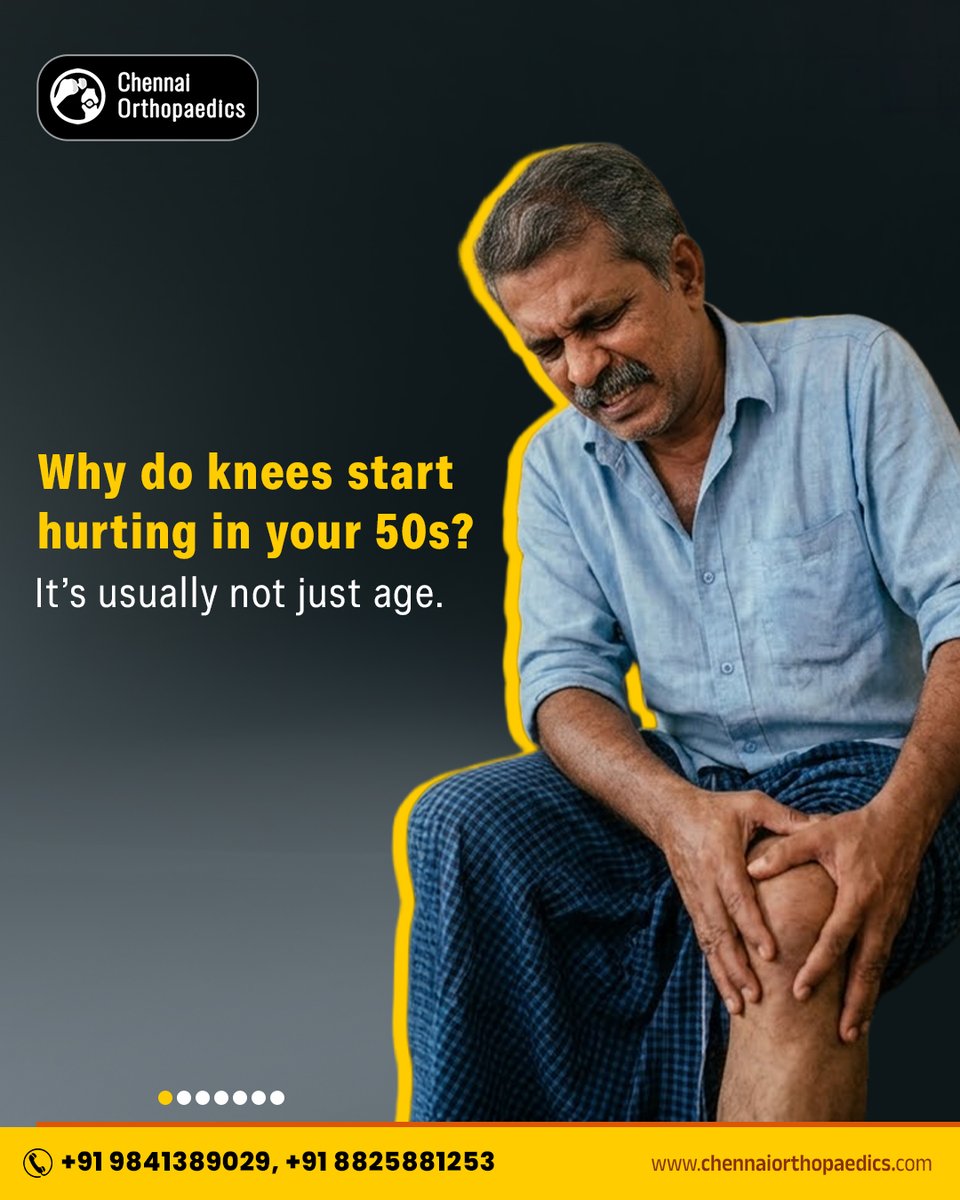 chennaiortho1's tweet photo. Knee pain in your 50s is common—but it shouldn’t be ignored.

As we age, cartilage wear, reduced muscle strength, past injuries, weight gain, and inactivity can increase stress on the knee joint, leading to pain, stiffness, and reduced mobility.

🌐https://t.co/E6MRtzogMg https://t.co/Dk2hNUBDqg