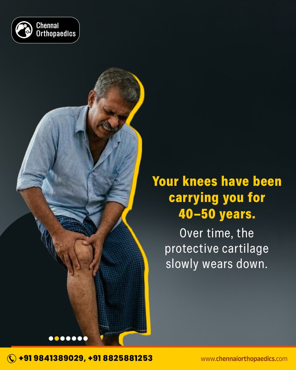 chennaiortho1's tweet photo. Knee pain in your 50s is common—but it shouldn’t be ignored.

As we age, cartilage wear, reduced muscle strength, past injuries, weight gain, and inactivity can increase stress on the knee joint, leading to pain, stiffness, and reduced mobility.

🌐https://t.co/E6MRtzogMg https://t.co/Dk2hNUBDqg