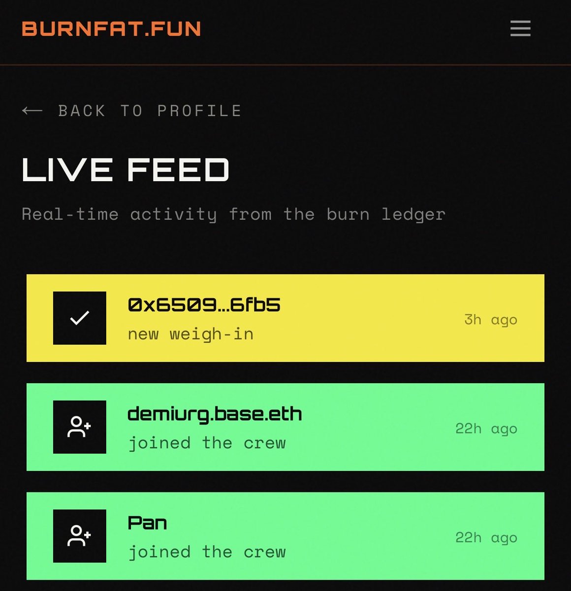 burnfatdotfun's tweet photo. Thank you for your energy and time. I look forward to seeing you on the live feed. https://t.co/3N7LMX7pD8