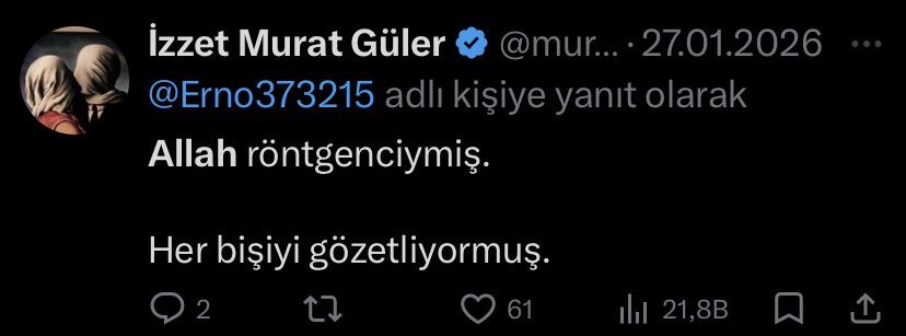 🔴 İsrail’de yaşayan ve Türkiye’de Ateizm Derneği’nin kurucularından İzzet Murat Güler’in kutsallarımıza ettiği hakaretler.

“Allah röntgenciymiş.”

“Muhammed bir pedofildi.”

Yetkilileri gerekeni yapmaya davet ediyoruz.
