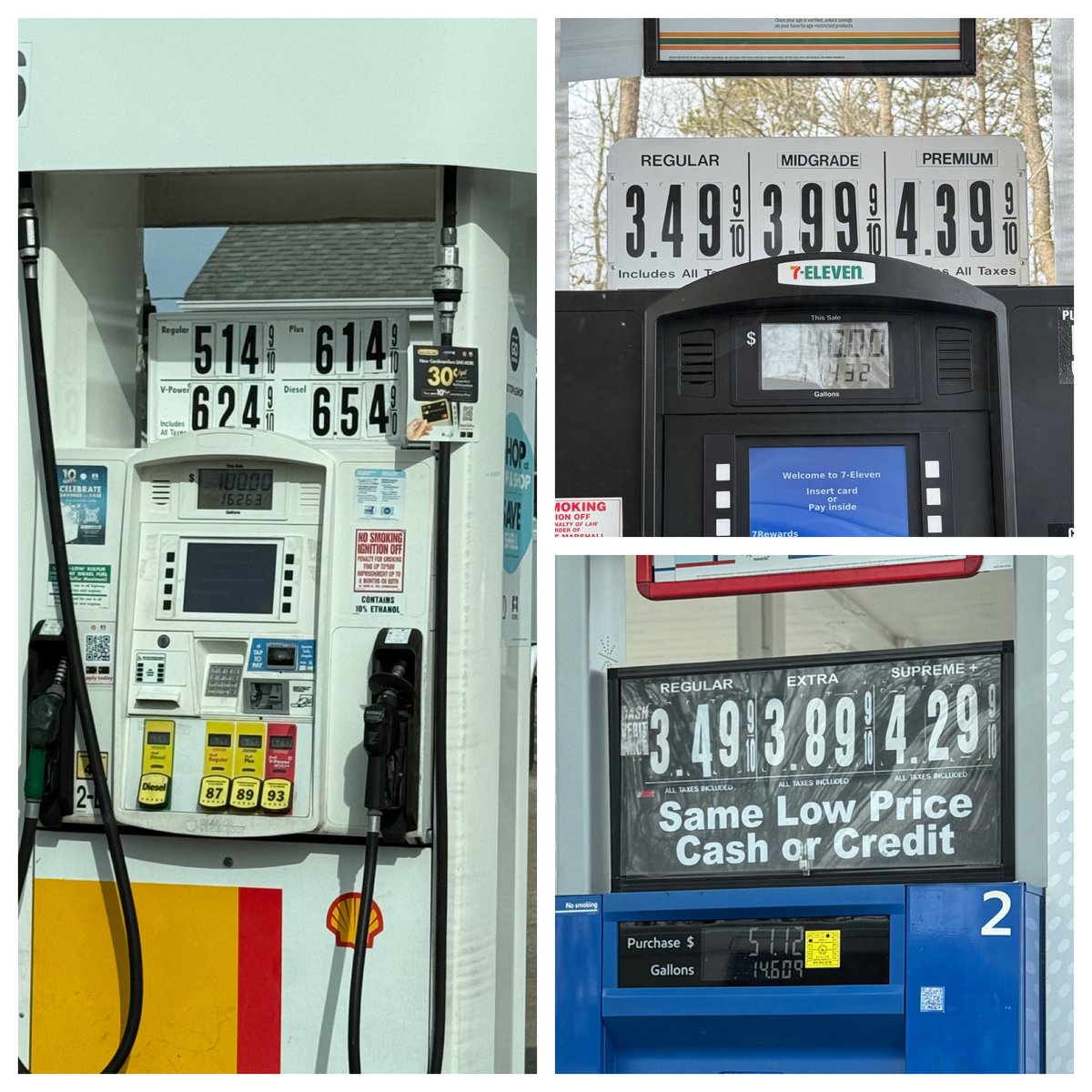 ThatDamnMailMan's tweet photo. 3 gas stations in the same town (Hampton Bays). At what point can we call this gouging? @Shell @News12LI https://t.co/3iwVs1yzWC