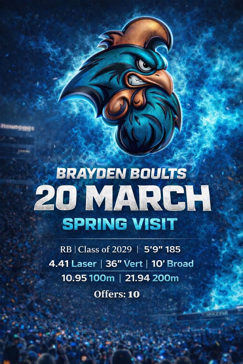 BraydenBoults's tweet image. Tomorrow I’ll be on campus at @CoastalFootball checking out spring practice.

@EveretteSands
@CoachCParrott 

#RBProspect #ClassOf2029 #TrackSpeedFootballFrame

@CoachNGilbert @NickPetrinoCCU @SchillerWilson @ScottAligo @L_Armstrong3 @CoachHCrabtree @braeyown @Ry_Beard