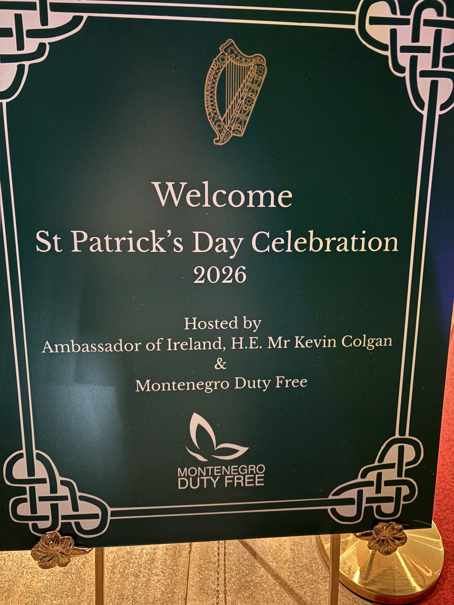 IEAmbSerbia's tweet photo. I was delight to host his excellency @JakovMilatovic as guest of honour at our #SaintPatricksDay reception in Podgorica in partnership with Montenegro Duty Free last night.  Thank you to all our Friends in Montenegro, a big year ahead ! https://t.co/1hdYuBneDx