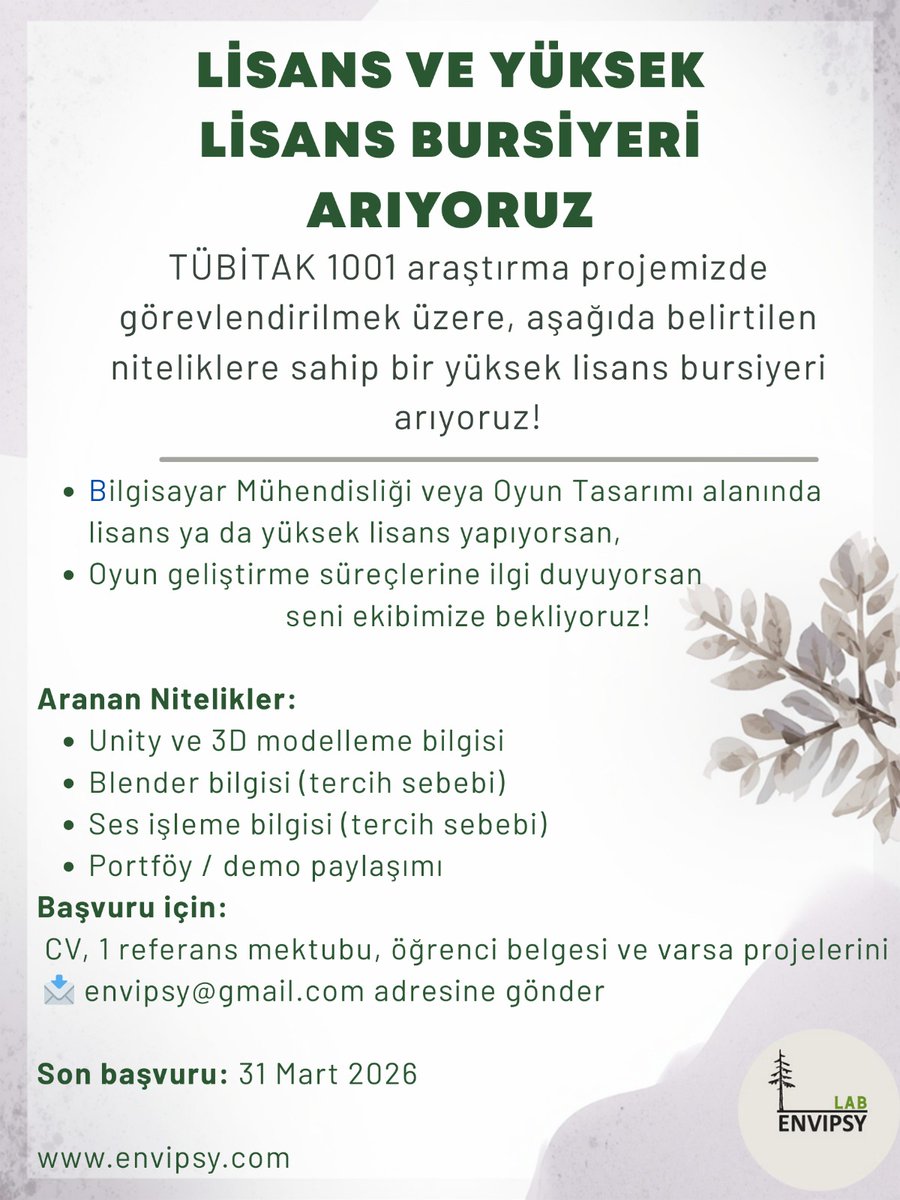 PsyEnvi's tweet photo. Yeni bursiyerler arıyoruz. 
Paylaştığınız için teşekkür ediyoruz 🙏🏻🌻 https://t.co/OKwrUJMPPA