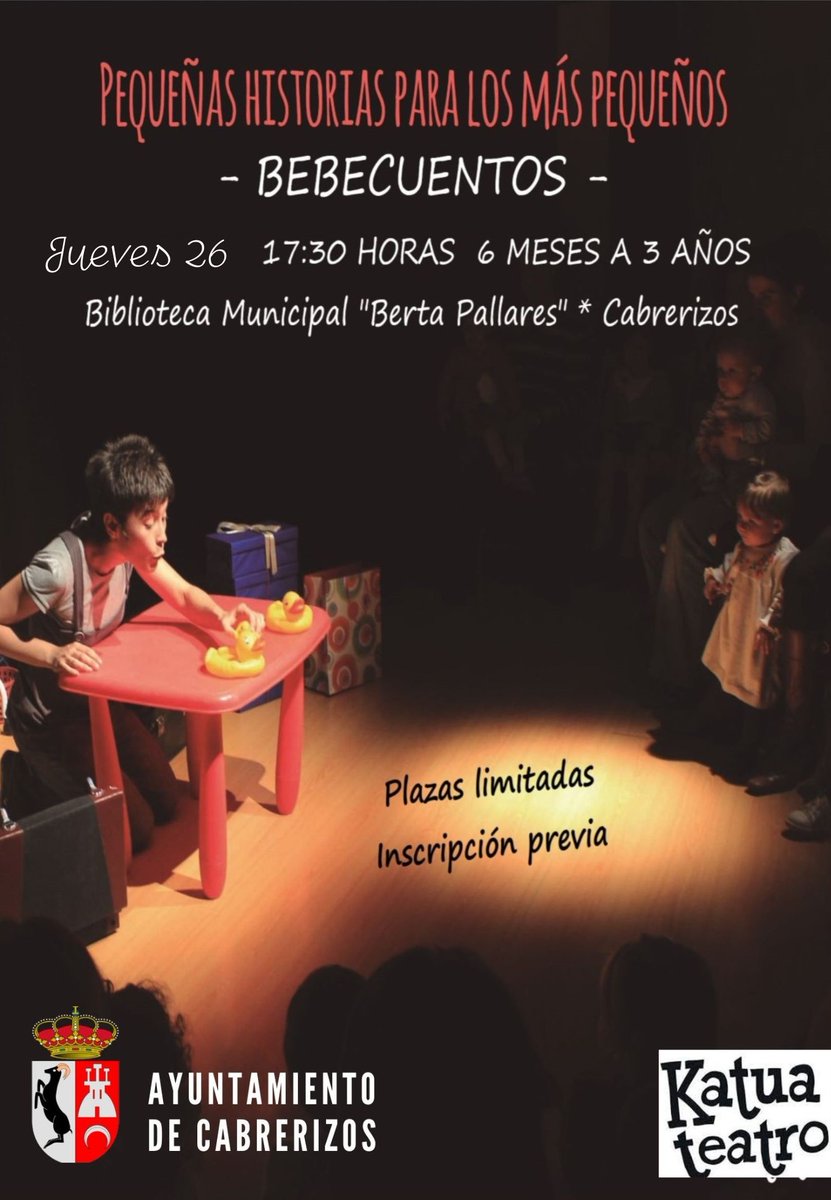 La semana que viene tenemos nueva sesión de bebecuentos en <a href="/Bibliobertapall/">Bibliobertapallares</a> .
Será el JUEVES 26 A LAS 17:30. Desde mañana ya podréis apuntaros en la biblioteca.