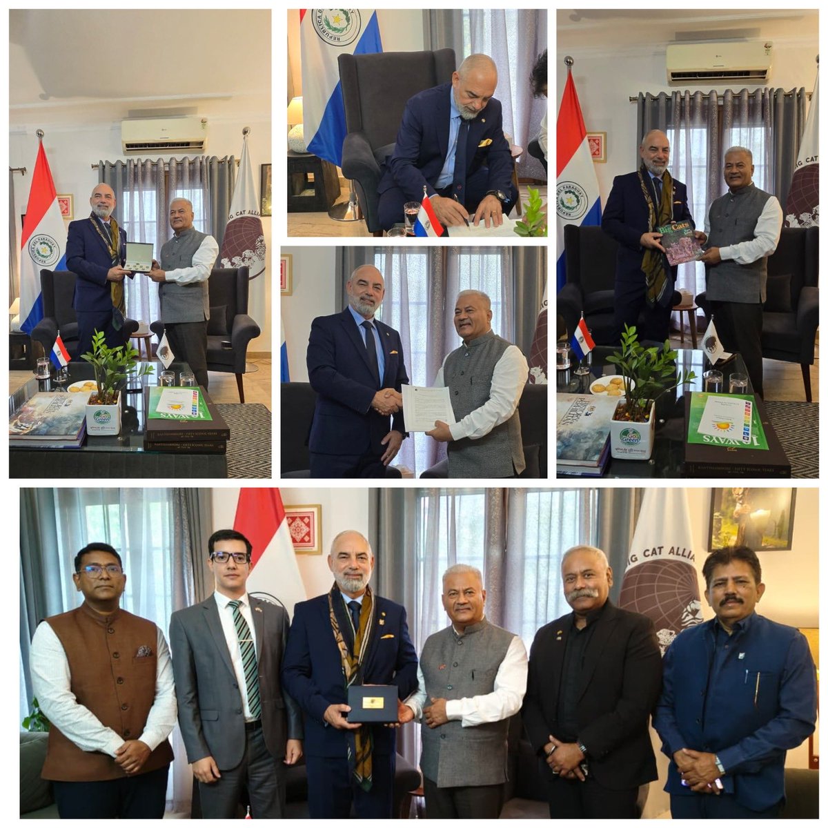 IBCA_official's tweet photo. The International Big Cat Alliance (IBCA) warmly welcomes #Paraguay as its newest Member Country!🤝

His Excellency Mr Fleming Duarte, Ambassador of the Paraguay to India signed the Framework Agreement at the IBCA Secretariat today and formally handed over to H.E. Mr @SPYadavIFS, Director General, IBCA. 

Another collective step towards strengthening of global cooperation for #BigCat conservation and a sustainable planet.
