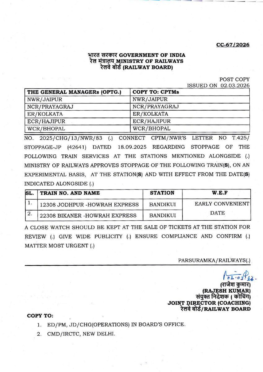 BANDIKUI JUNCTION-BKI (NWR) UNOFFICIAL tweet media