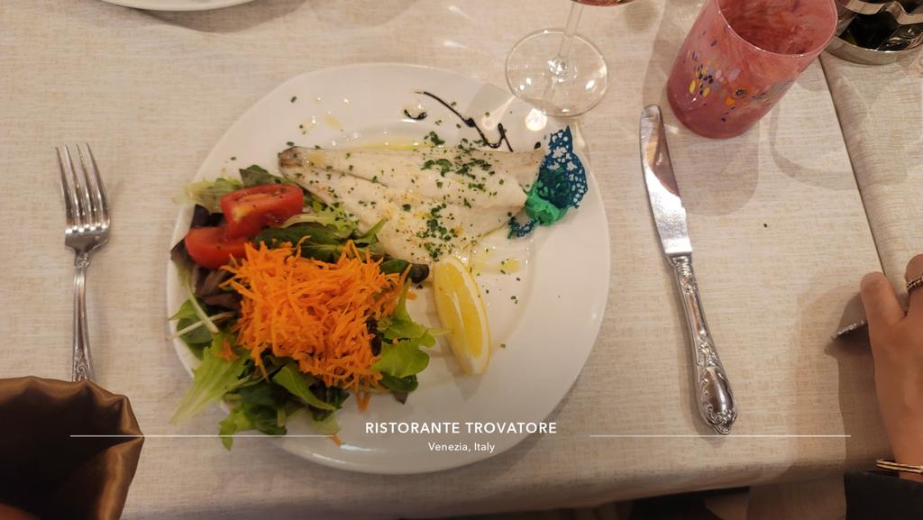 It's  lunchtime and this fish was so delicious.  I thoroughly enjoyed it.  Chef's kiss. #Vacation  #Italy