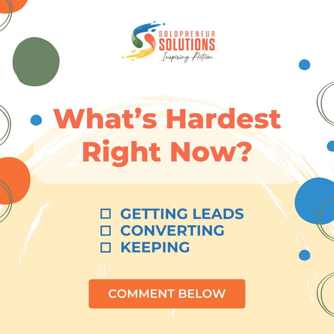 What’s harder right now?
1️⃣ Getting leads
2️⃣ Converting leads
3️⃣ Keeping leads
Comment below 👇

Then let’s fix it: solopreneursllc.com

 #LeadGeneration #BusinessGrowth