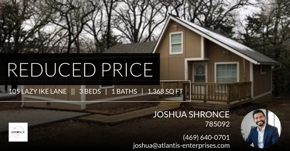 joshronce's tweet photo. 📍 Reduced Price 📍 This recently reduced home at 105 Lazy Ike Lane in Pottsboro won't last long, so, don't wait to set up a showing! Reach out here or at (469) 640-0701 for more information!

Joshua M. Shronce
(469) 640-0... https://t.co/tWo7xyPFT0 https://t.co/v6Ozariklh