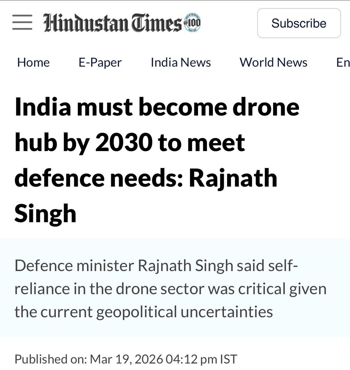 TheSincereDude's tweet photo. Feb 2025: Rahul Gandhi said India must urgently master drone components: batteries, motors, optics, cameras. Raised the alarm that India doesn’t understand what’s coming in modern warfare.

BJP’s response? ‘Defeatist.’ ‘Anti-national.’ ‘He’s belittling Make in India.’ Mocked him for months.

March 2026: Rajnath Singh, on the record: ‘From drone moulds to software, engines to batteries; everything must be manufactured in India. Mission mode. By 2030.’

Word. For. Word.

BJP spent a year attacking the man who saw it first. Now they’re delivering his speech.

That’s not governance. That’s plagiarism with a 13-month delay.