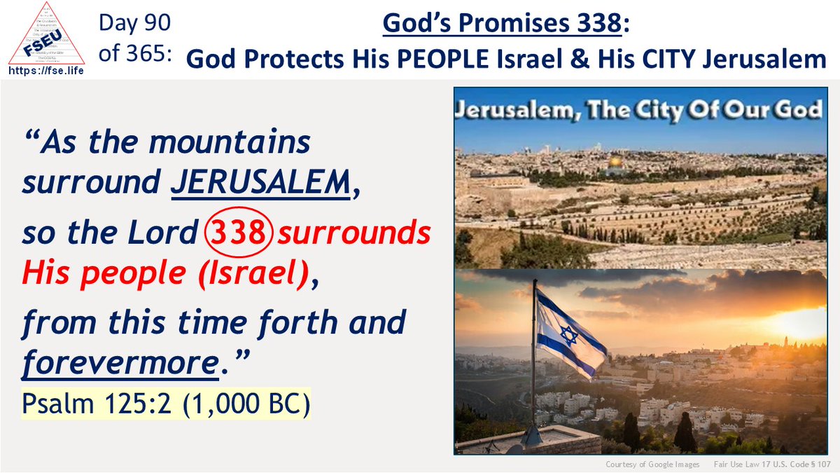 CroteauEd's tweet photo. Here at FSE University...

Day 90 of 365...

God's Unconditional Promise 338 found in

PSALM 125:2 (1,000 BC)

Promise 338 = God defends HIS CHOSEN PEOPLE ISRAEL in HIS CITY JERUSALEM forever...

People who have not spent time studying the Bible on this topic do not realize God calls JERUSALEM His Special City over 150 TIMES!

Also, God promises to defend His City Jerusalem (Zion) and His people Israel (the ethnic nation of Israel) over 200 TIMES!

As Christians - why do we not believe God when He speaks??

For more information about our ministry and helpful resources:
https://t.co/rDvGvUHUYI

Follow us on YouTube!
https://t.co/rDvGvUHUYI #reels #apologetics #faith #substance #evidence #truth #logic #jesus #jesuschrist #theology #deconstruct #evangelism #will #god #christianity #christian