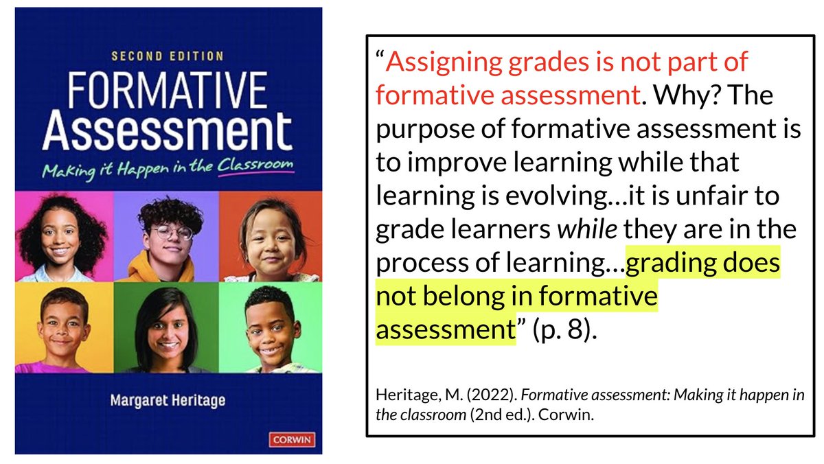 mctownsley's tweet image. Margaret Heritage contends formative assessment and grading are not compatible.

📘 amzn.to/3NdxLzH #grading #ad #assessment