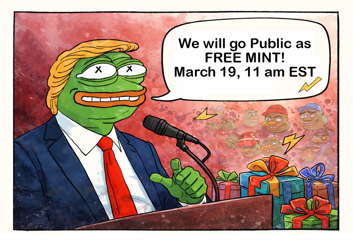 Not gonna sugarcoat it!
Mint didn’t go as planned.  So we’re making a bold move!

19th March, 11 am EST.
🎁TRUMPEPE NFTs → FREE PUBLIC MINT
No barriers. Just vibes, memes, and art. 

We want you to mint, wait for the reveal, and experience it properly.

We truly believe this