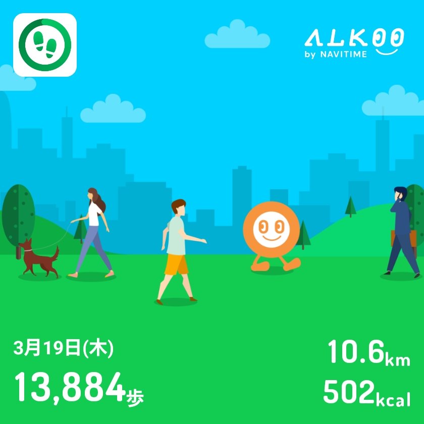 bester566's tweet image. 3月19日は13884歩歩きました❗🚶 #ALKOO
static.cld.navitime.jp/walkingapp-sto… #ALKOOで歩こう