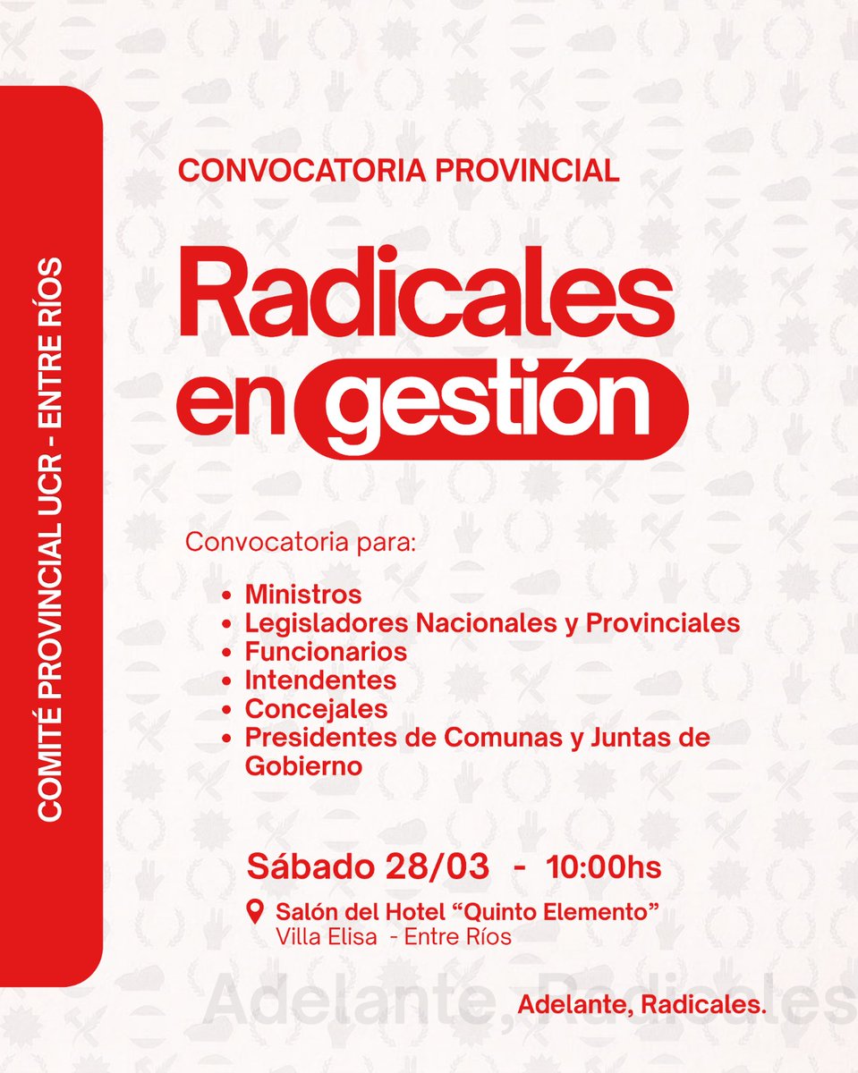 ucrer's tweet photo. Militantes radicales: la gestión se fortalece con compromiso y territorio.

Invitamos a presidentes de comités, congresales, afiliados y militantes a sumarse a “Radicales en Gestión”.

Construimos un radicalismo amplio, participativo y protagonista.
¡Adelante radicales! https://t.co/dhvyVhJocS