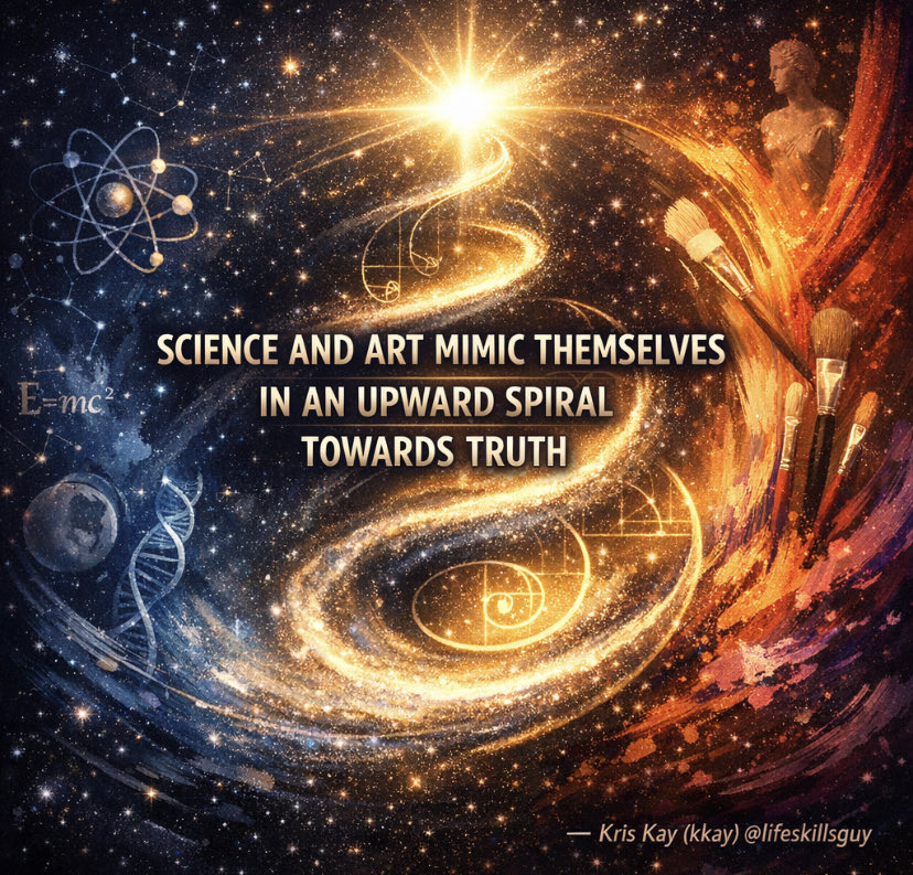 lifeskillsguy's tweet photo. I value both streams for they flow from the same mysterious source
#art #science #truth #originalquote
Science and art mimic themselves in an upward spiral towards truth https://t.co/TUYenrwNbB