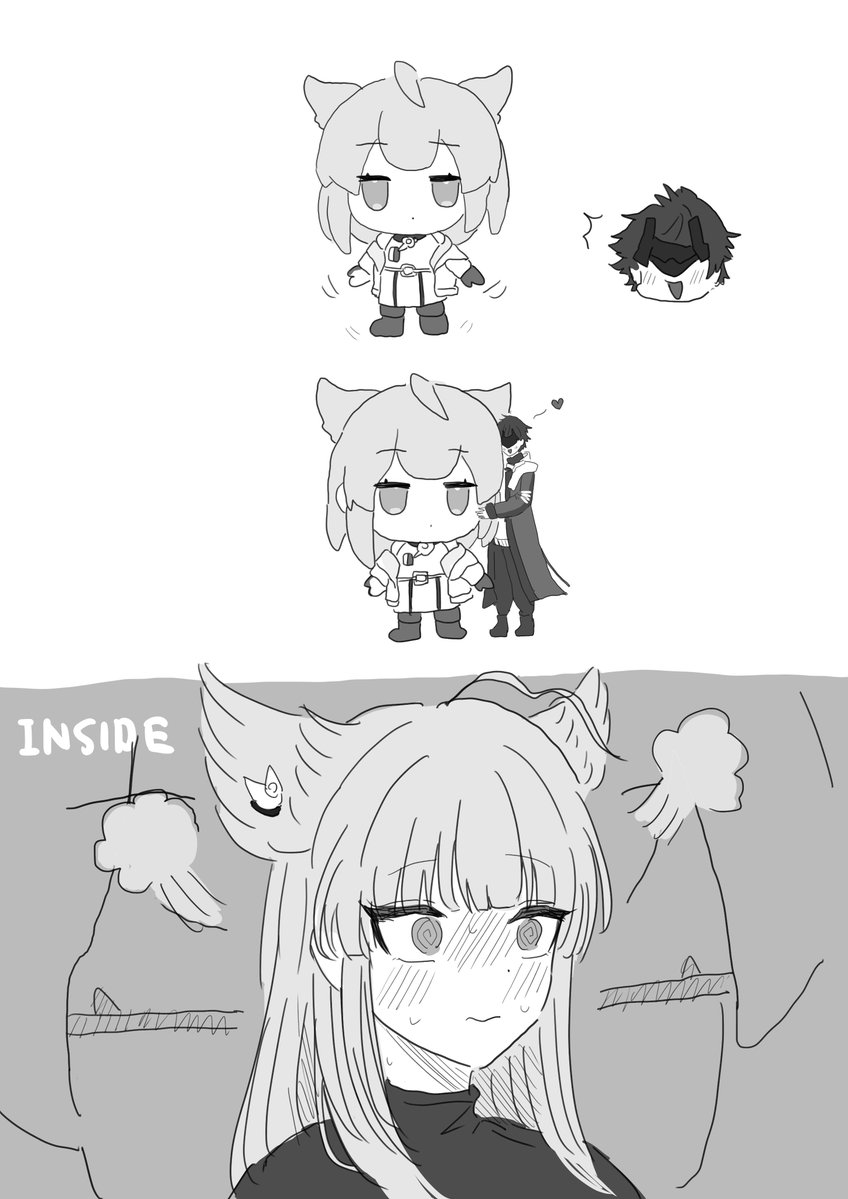 管理人に抱きしめられて爆照れする着ぐるみの中のペリカ 