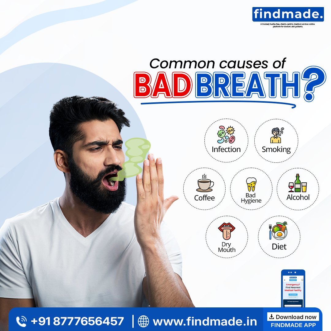 Findmadein's tweet image. Bad breath bothering you? 😷

It might be more than just what you ate 👀
Know the causes &amp;amp; take action today!
👉 Get expert advice on Findmade

#OralHealth #FreshBreath #Findmade #HealthTips #StayConfident