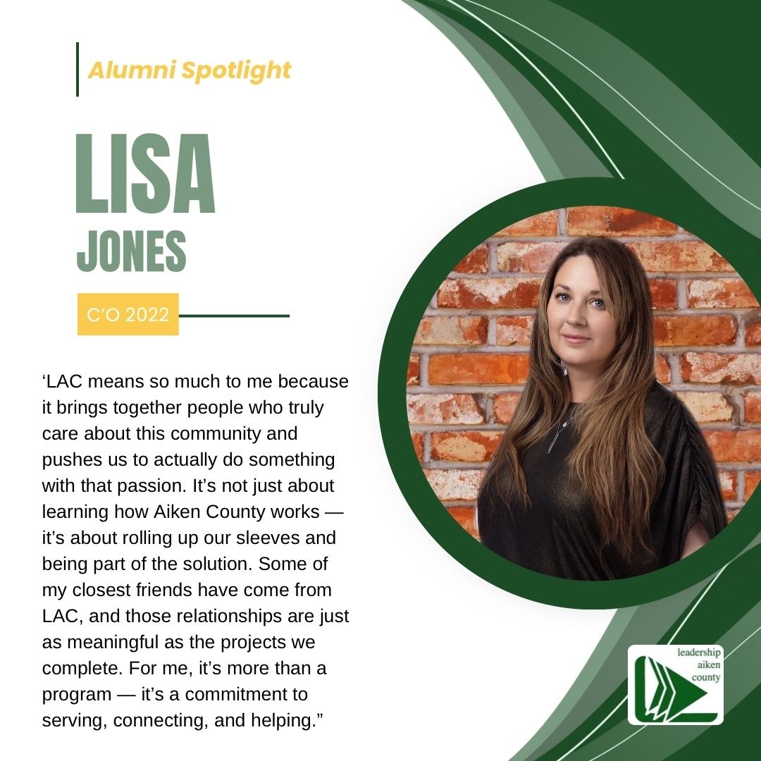 LeadershipAiken's tweet photo. 👥 Meet Lisa Jones — a proud Leadership Aiken County alum (Class of 2022) and Class Co-Coordinator for 2023 &amp; 2025, dedicated to serving the program and making a meaningful impact in our community.

#LeadershipAikenCounty #LAC #AlumniSpotlight https://t.co/deRYkPbJGv