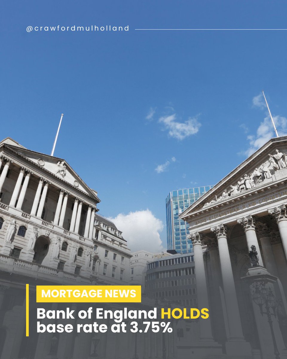 Bank of England holds base rate at 3.75%.

With global uncertainty still in play, the cautious approach continues. Mortgage rates aren’t falling just yet, but they’re holding steady. If your deal’s ending soon, now’s the time to plan. 🏡

crawfordmulholland.com/book