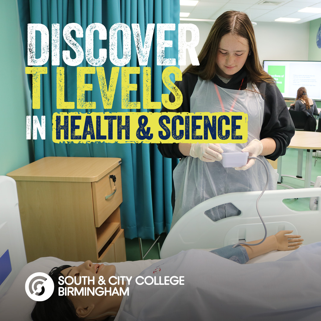 southandcitycol's tweet image. Discover T Levels in Health &amp;amp; Science at SCCB 🩺

A supportive route into healthcare, combining learning with real experience.

👉 Find out more / Apply via the link below
eu1.hubs.ly/H0rB5mT0   

#HealthCareers #TLevels
